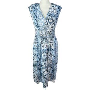 Old Navy Blue Patterned V-Neck Midi Dress - Casual Summer Dress
